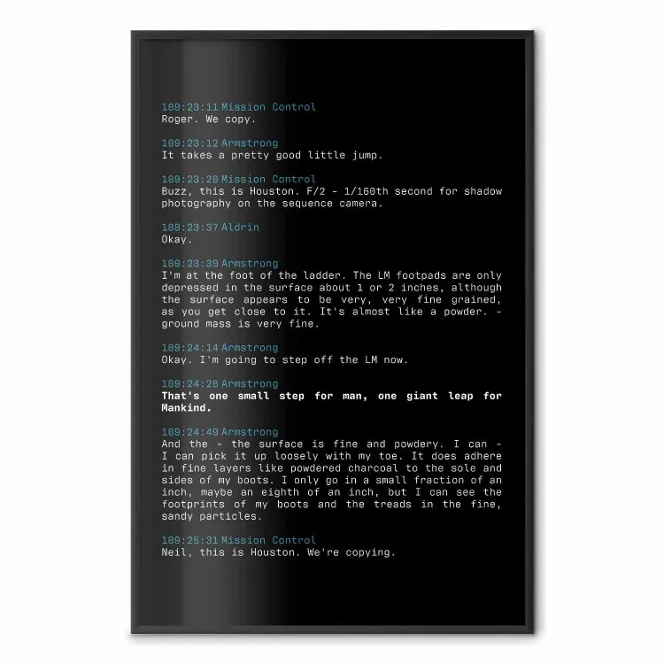Der erste Schritt - Schwarze Schriftzüge, Mondexpedition im Weltraum