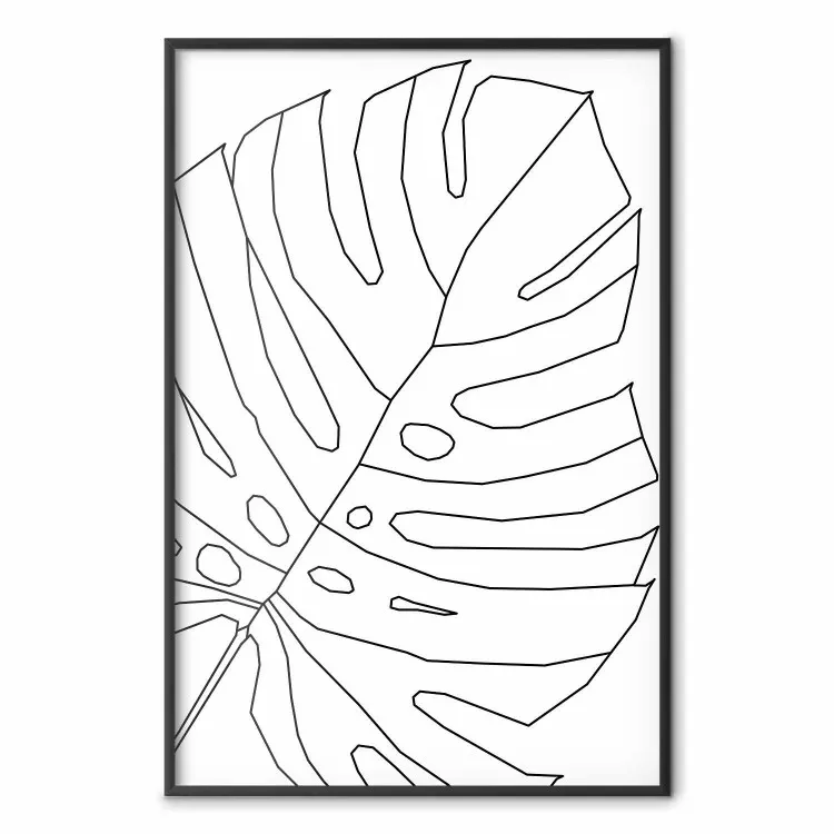 Monstera-Zeichnung - Schwarz-weiße Linienkunst auf hellem Hintergrund