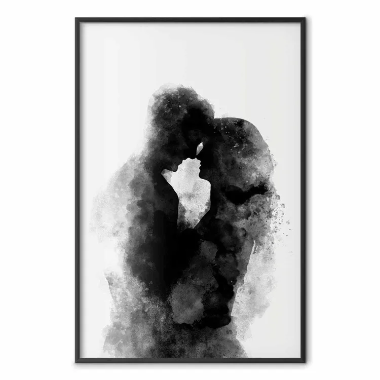 Erinnerung an einen Kuss - Schwarzes verliebtes Paar in Aquarellmotiv
