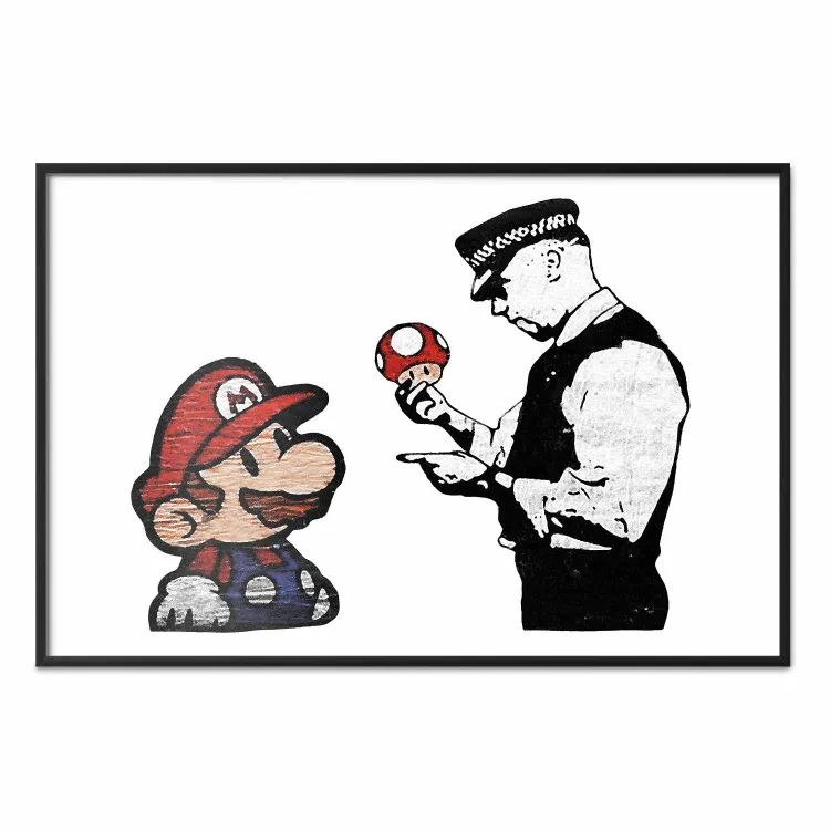 Banksy: Mushroom Picker - Bunte Figur und Polizist