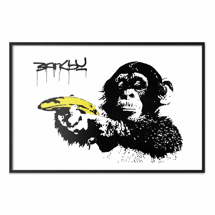 Banksy: Affe mit Banane - Affe mit Frucht auf Weiß