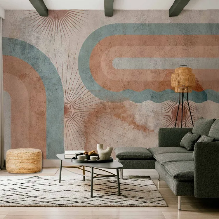 Geometrische Abstraktion mit Textur - Drei Sonnen mit Retro-Mustern