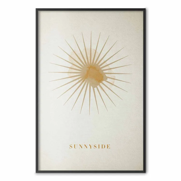 Sonne im Zenit - Englische Beschriftungen und abstrakte gelbe Figur