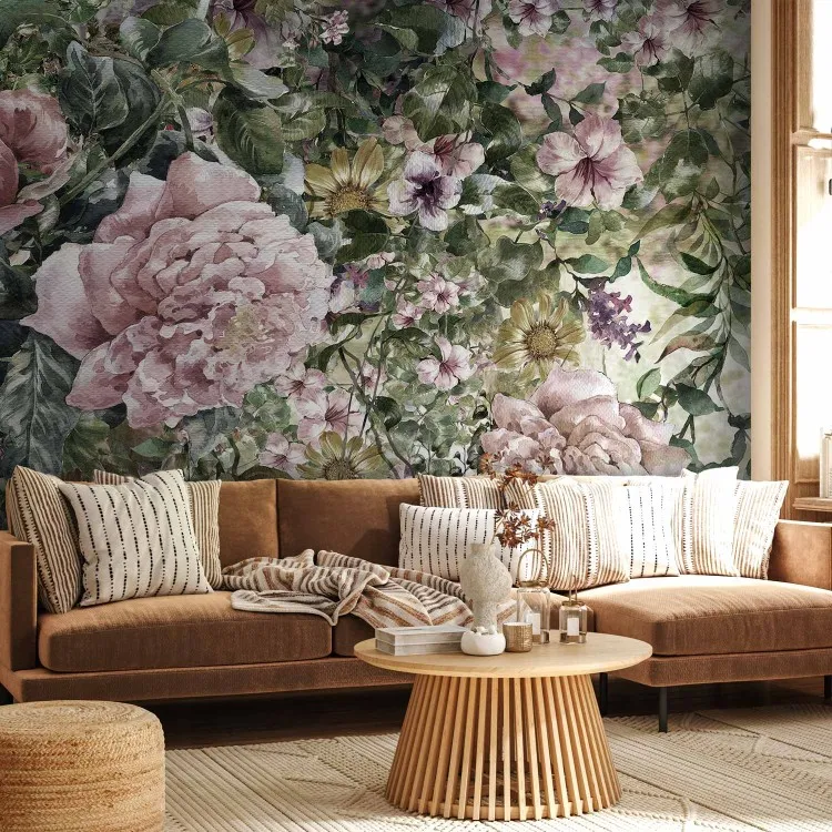 Bevorstehender Sommer - Pflanzenmotiv mit Blumen im Retro-Stil