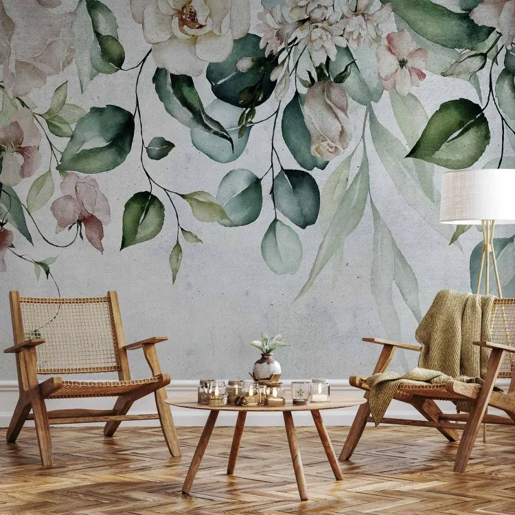 Hängende Gärten - Pflanzenmotiv mit hängenden Blumen im Retro-Stil