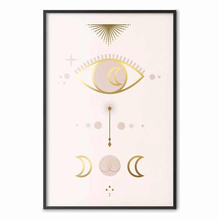 Magischer Abend - Goldene Abstraktion mit Mond auf hellem Hintergrund