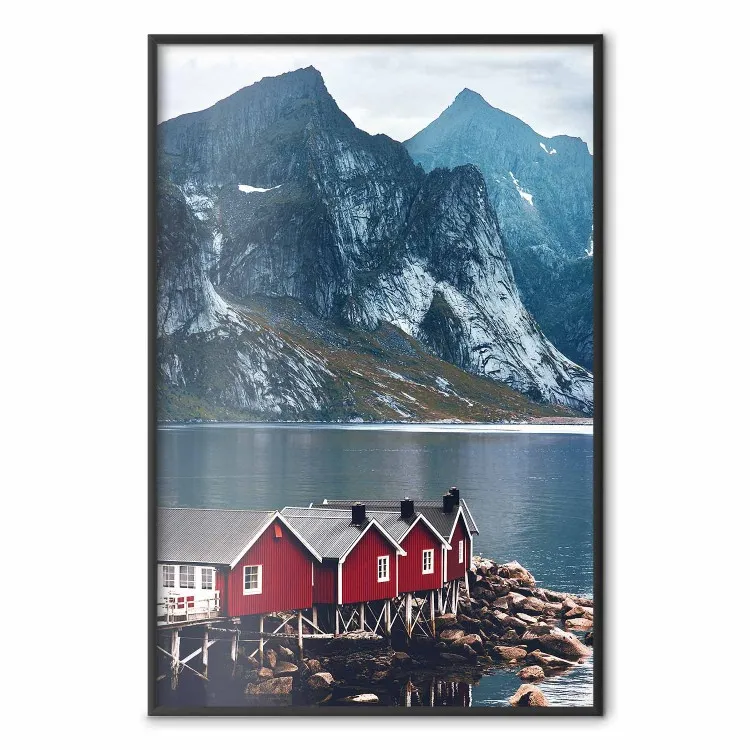 Beruhigung des Blaus - Rotes Haus und See vor Berg