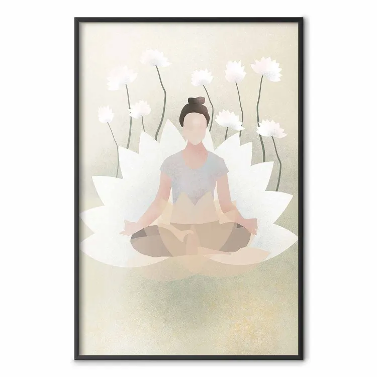 Liebesyoga - Meditierende Frau vor weißen Blumen im Zen-Stil