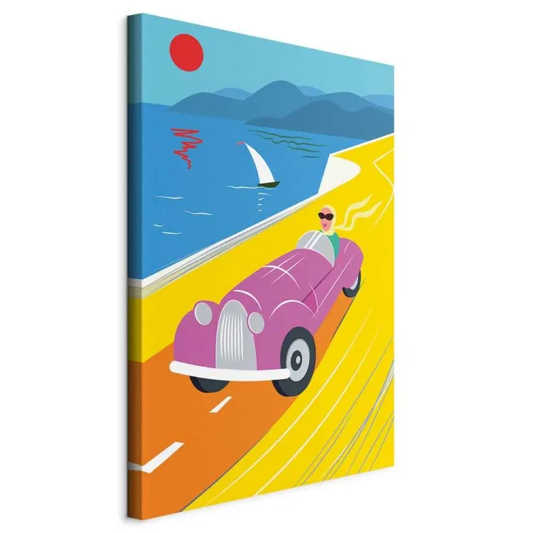 Bunte Fahrt (1-teilig) Vertikal - Landschaft mit Auto am Meer