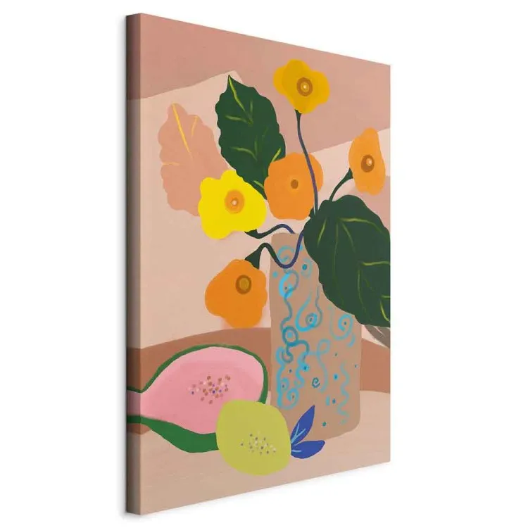 Blumen im Vasen (1-teilig) - Blumenstrauß, exotische Früchte