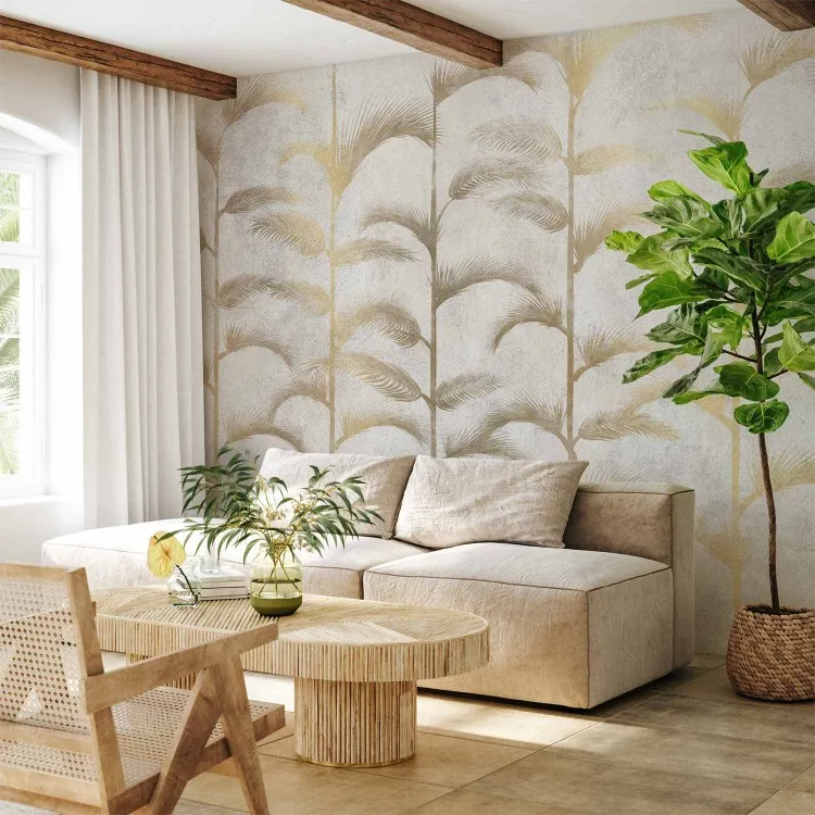 Zarter Palmenhain - Abstraktion mit goldenen Palmen im Art-Deco-Stil