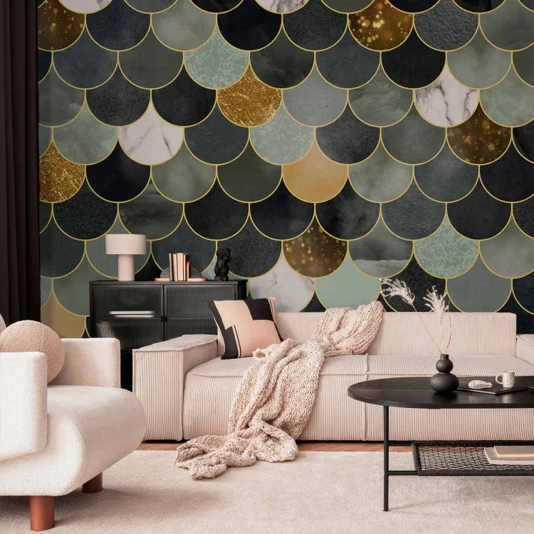Art Deco - regelmäßiges Muster in kühlen Farben mit goldenen Elementen