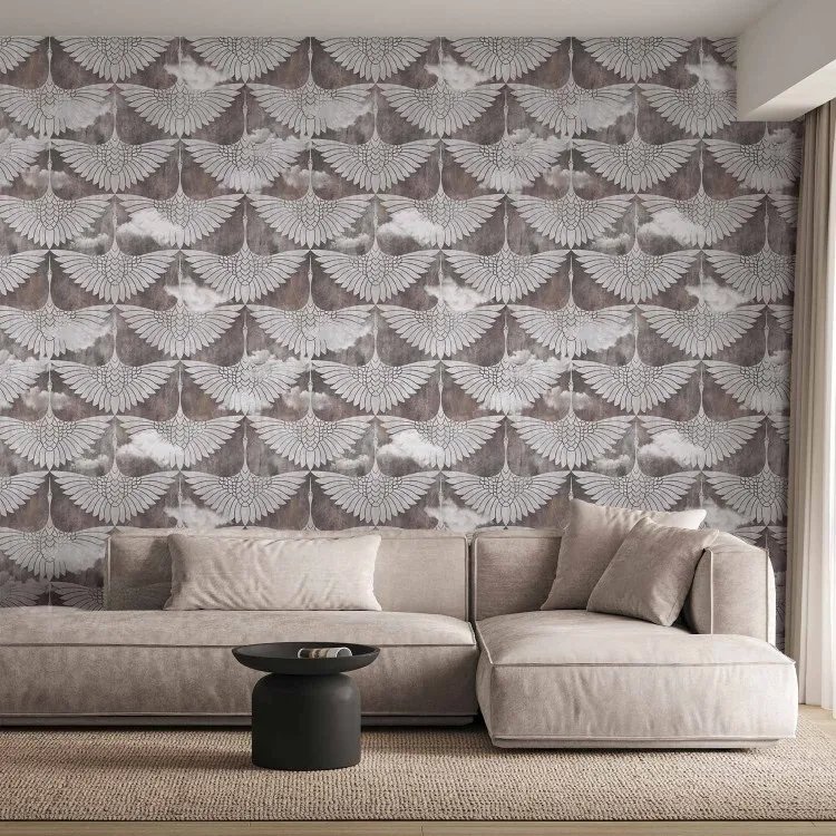 Kirki-Vogel - Muster im Art-Deco-Stil mit weißen Flügel-Motiven