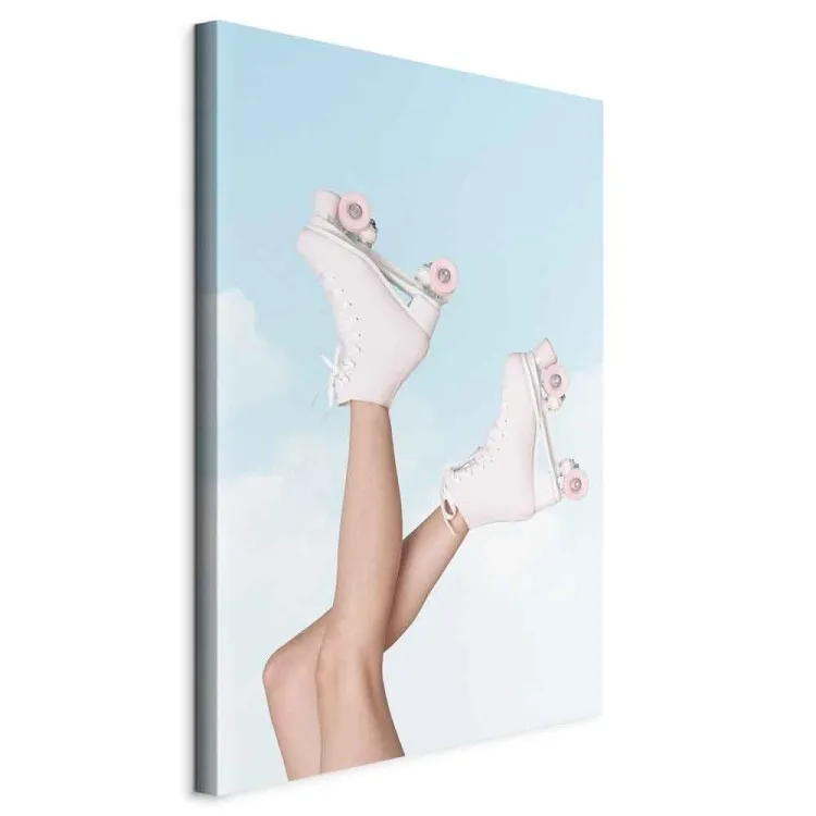 Rollschuhe vor blauem Himmel (1-teilig) - Frauengesicht über Kopf
