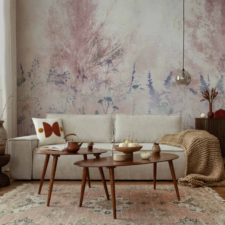 Rosa Morgendämmerung - Zarte Pflanzenlandschaft in Grau- und Blautönen