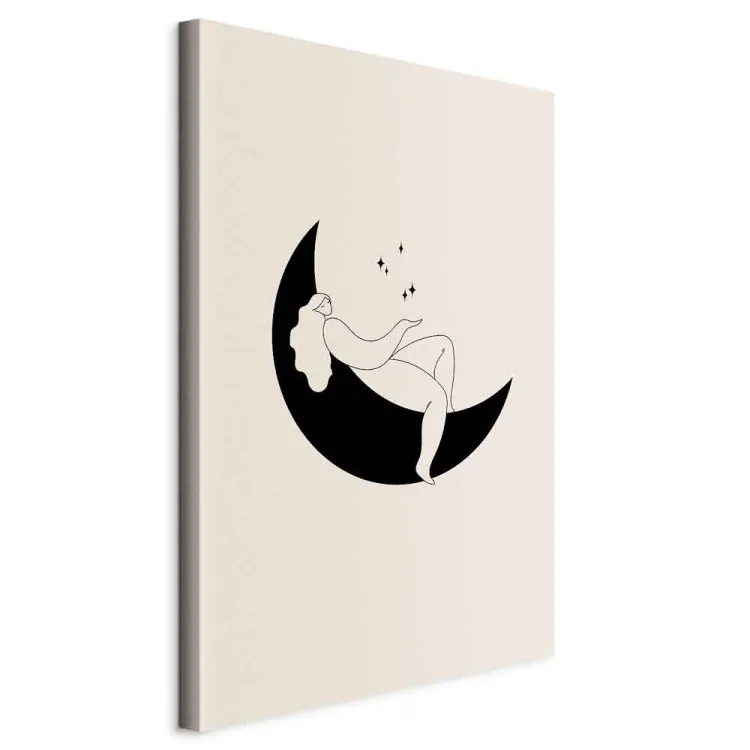 Magic Night - Girl Lying on the Moon With Black Stars