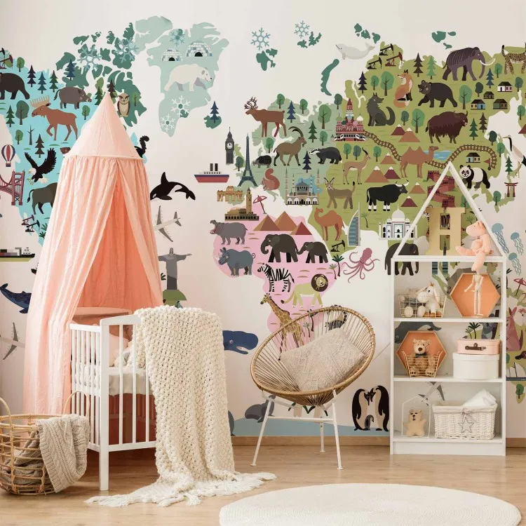 Happy World - Colorful Map for Children, Continents and Animals