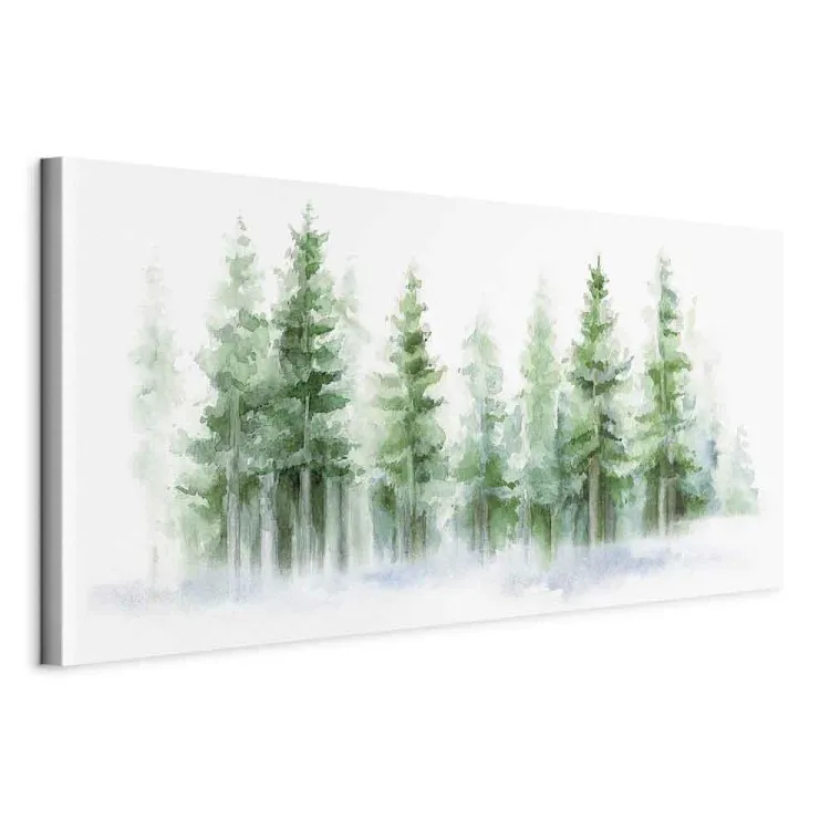 Spruce Forest - Trees Painted With Watercolor in White and Green Colors