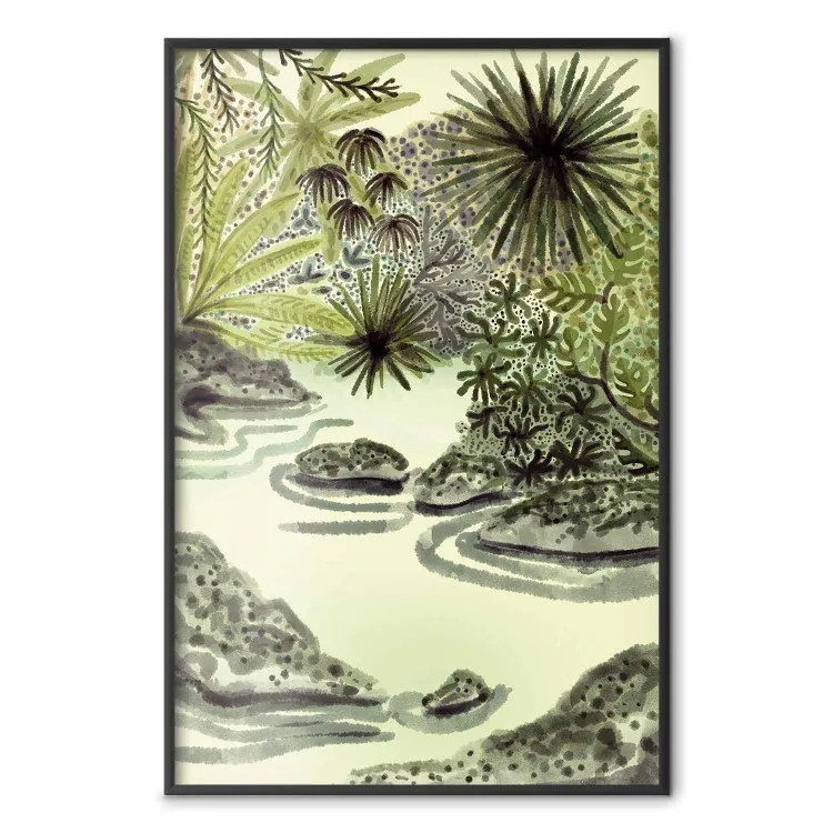 Tropical Lake - Watercolor Landscape in Shades of Green