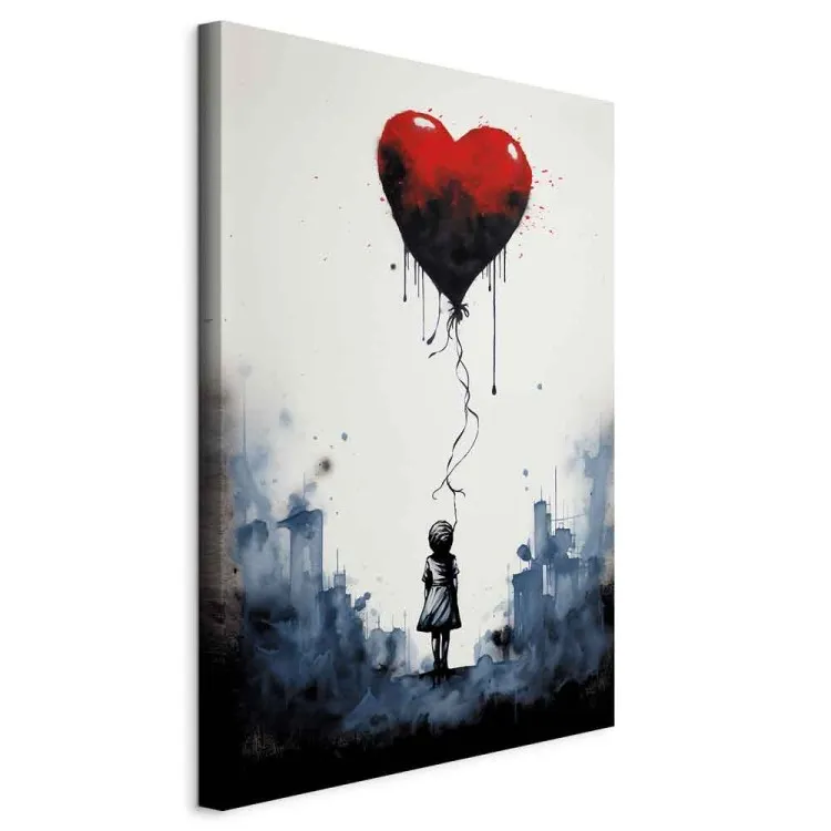 Flying Balloon - Watercolor Composition Inspired by the Style of Banksy