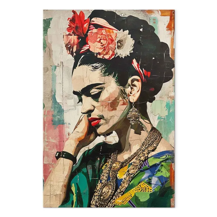 Frida Kahlo - A Colorful Portrait of a Woman on a Cracked Wall [Large Format]