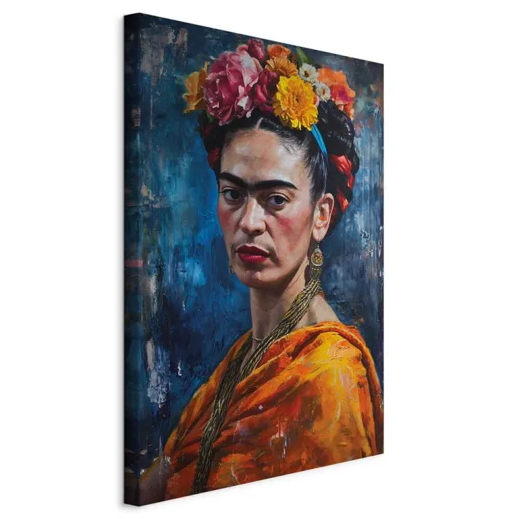 Frida Kahlo - Painterly Portrait of the Artist on a Dark Blue Background