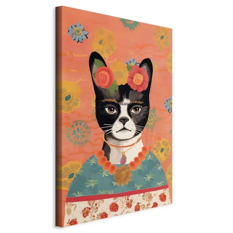 Animal Portrait - Cat With Flowers Inspired by Frida’s Image
