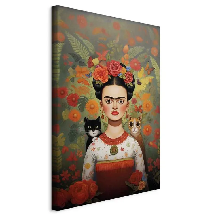 Cartoon Frida - A Colorful Portrait of the Artist With Two Cats
