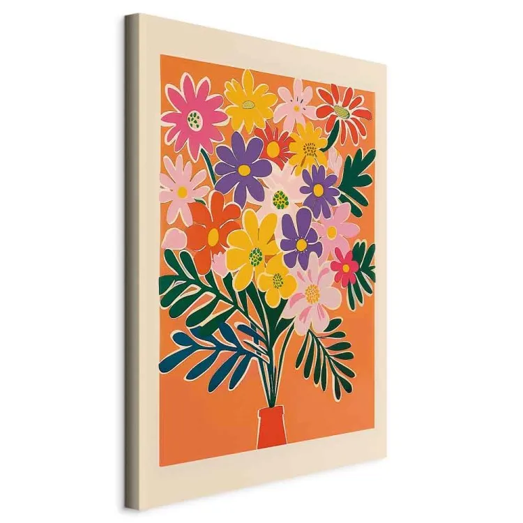 Bouquet of Flowers - Minimalist Composition on an Orange Background