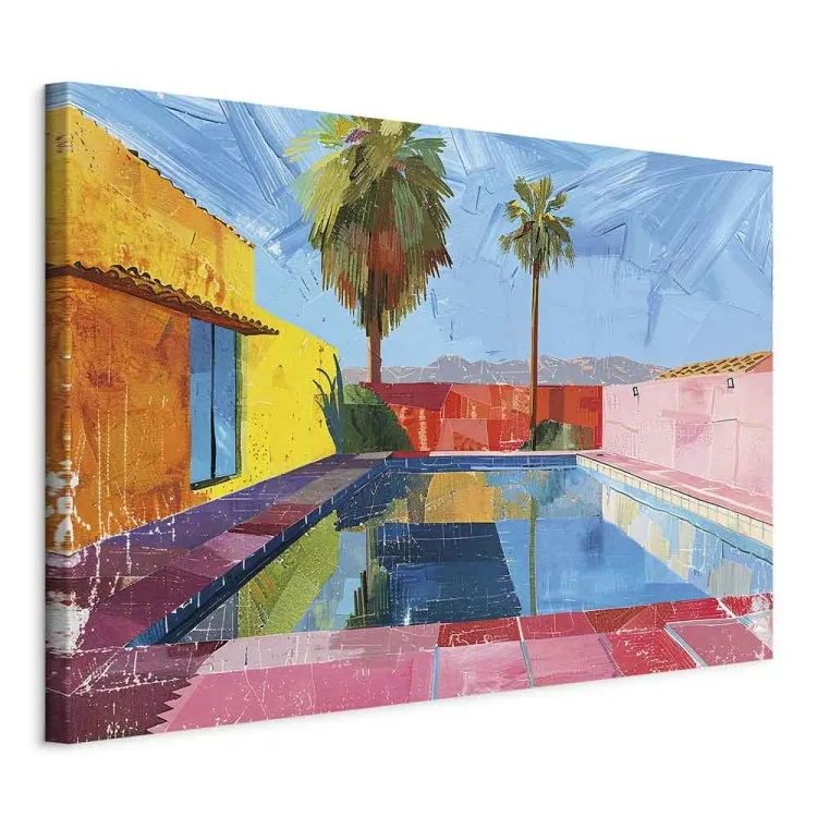 Colorful Pool - Tropical Palm Trees and Colorful Walls by the Water