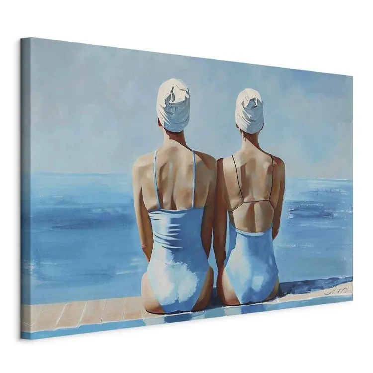 Blue Harmony - Two Women in Swimsuits by the Sea