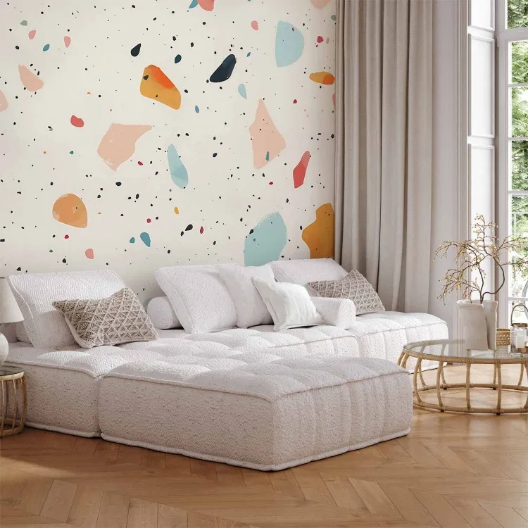 Terrazzo Background - Colorful Elements Scattered on a Light Background Creating a Distinctive Motif
