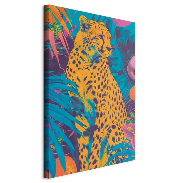 Pop-Art Cheetah - Wild Cat in Vivid Colors Surrounded by Tropical Foliage