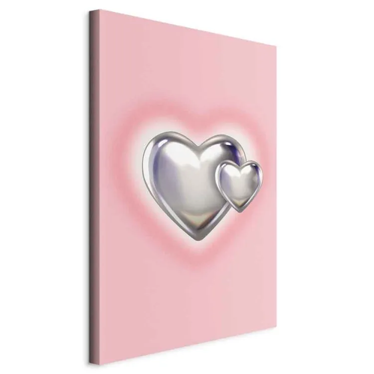 Metallic Hearts - Silver Shapes on Subtle Pink Background
