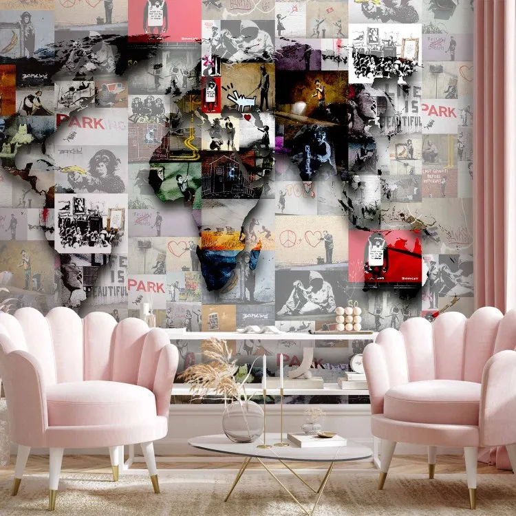Street Art und Banksy - Weltkarte als Collage aus Murals